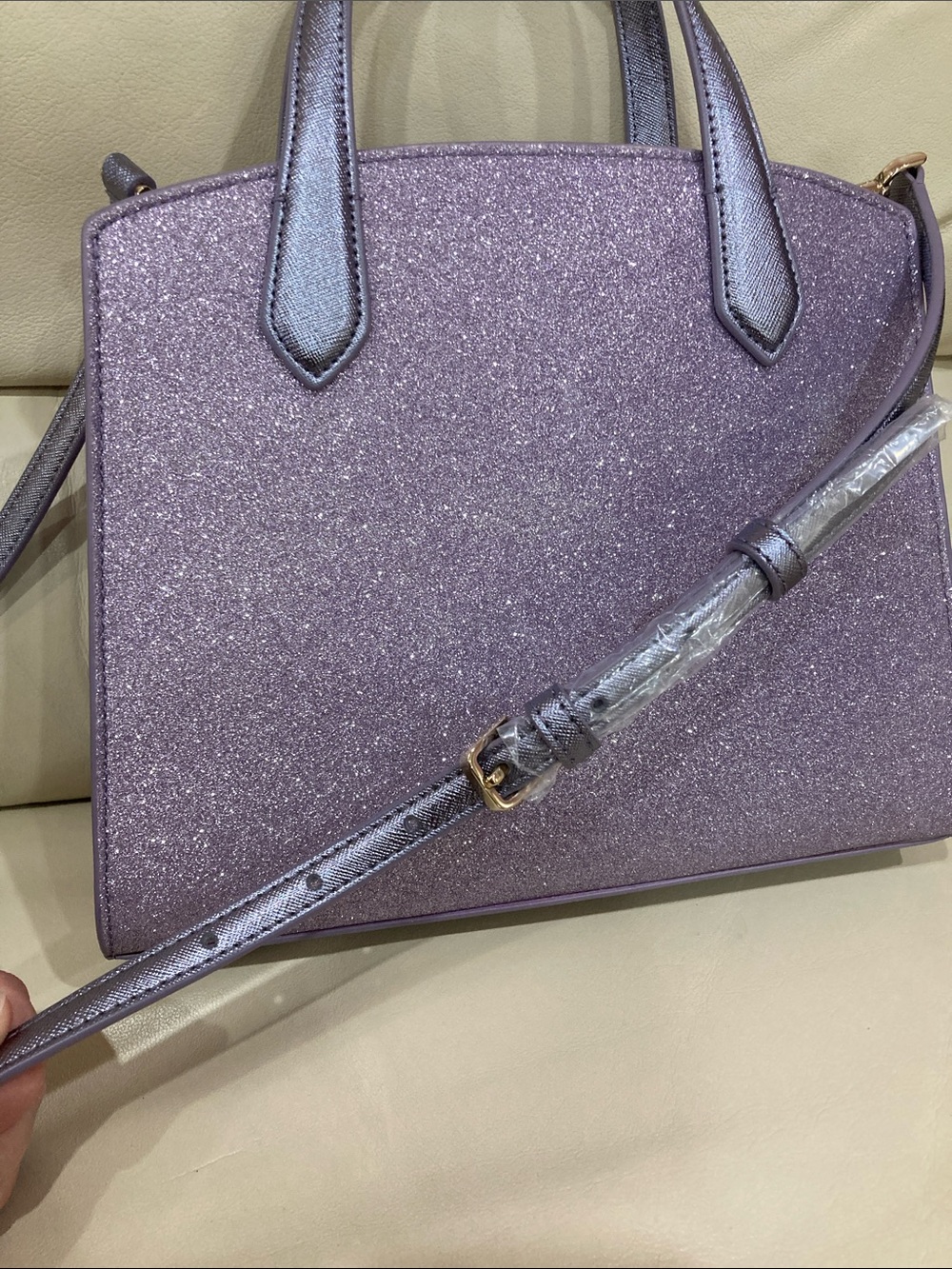 Kate Spade Lilac Frost Purple Tinsel Glitter Fabric Sparkle Satchel Purse Bag - Picture 13 of 15